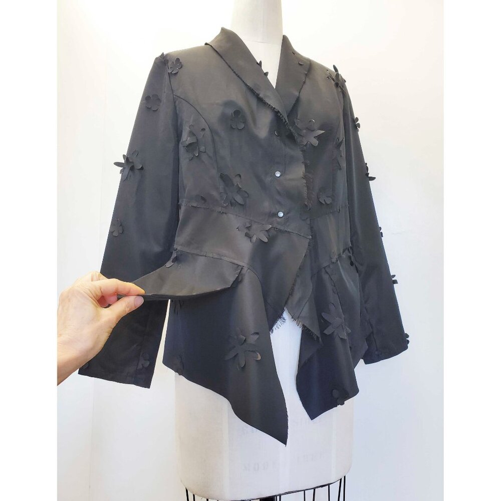 Babette SF Womens Floral Laser Cut Black Lagenlook Blazer Shirt Jacket - Picture 6 of 13